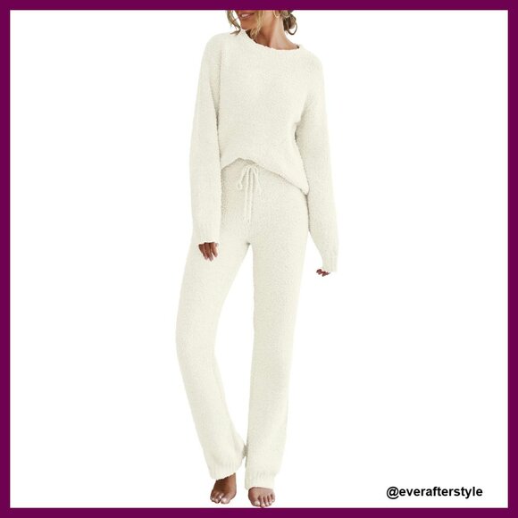Cozy Fuzzy Fleece Lounge Set Long Sleeve Sweater Pants Winter Pajamas